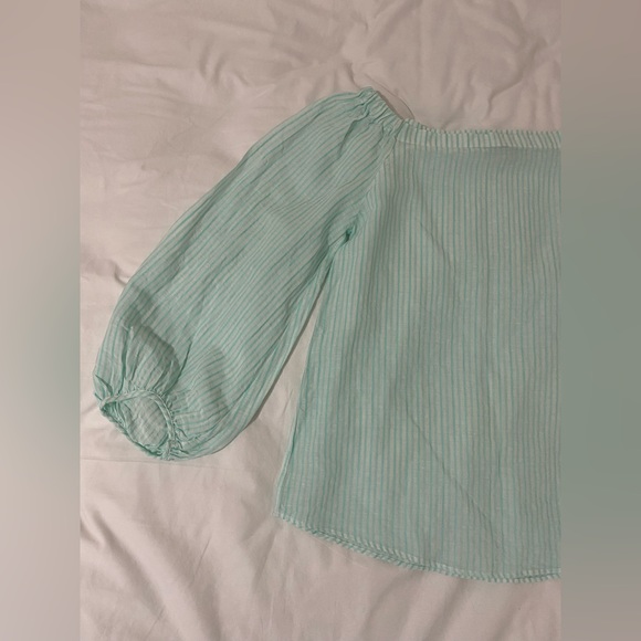 Mint green and white striped linen blouse - Picture 4 of 5